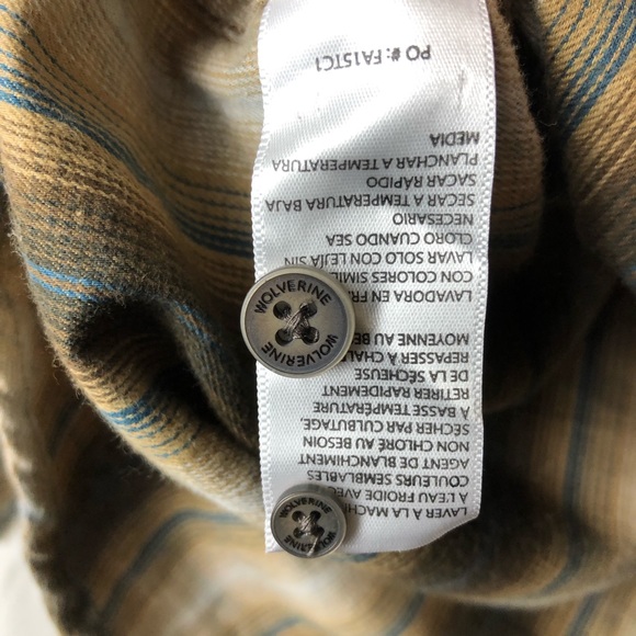 Wolverine Mens Medium Plaid Flannel Long Sleeve Button Down Shirt Work Wear - Picture 10 of 10